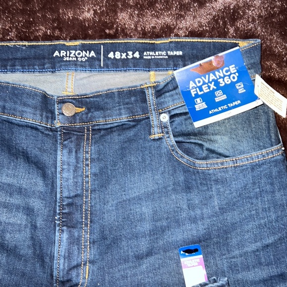 New Mens Arizona Dark-Rinse Flex Taper Straight Leg Jeans - Picture 3 of 5